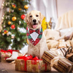 Adjustable Plaid Christmas Dog Tuxedo Bandana with Bow Tie - Holiday Pet Outfit Costume for Dogs XS to XL