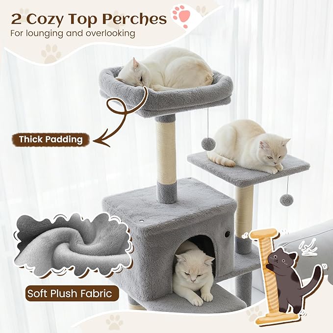 Tangkula 80 Inch Tall Cat Tree, Multi-Level Cat Tower with Sisal Scratching Posts, 2 Condos, Plush Perch, Hammock, Basket, Dangling Toys, Cat Climbing Furniture for Indoor Cats (Light Gray)