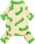 Fitwarm Caterpillar Dog Fleece Pajamas, Cozy Clothes for Small Dogs Boy Girl, Funny Pet Onesie, Beige, Green, Large