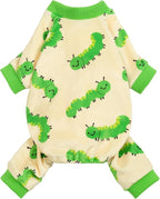 Fitwarm Caterpillar Dog Fleece Pajamas, Cozy Clothes for Small Dogs Boy Girl, Funny Pet Onesie, Beige, Green, XXL