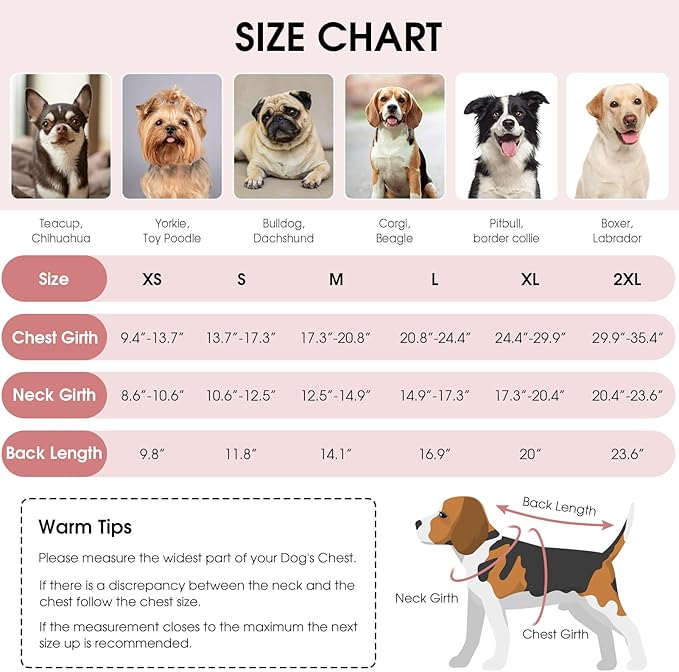 Queenmore Dog Winter Coat, Fleece Puffer Dog Down Vest, Cold Weather Pet Jacket for Dogs, Waterproof Reflective Reversible Dog Sweater Clothes for Small, Medium and Large Dogs (Light Pink, S)