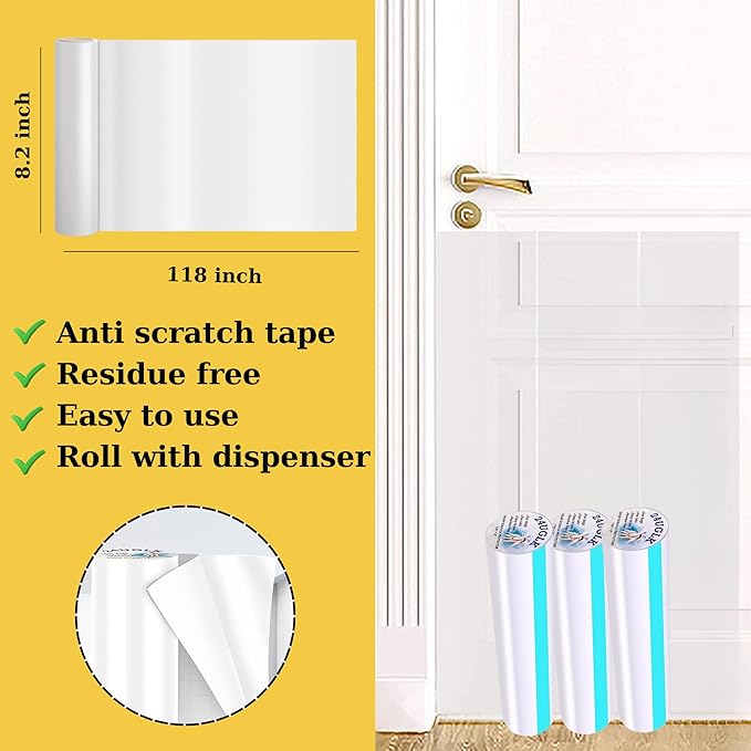 118" x 8.2" Door Protector from Dog Scratching Guard - Dog and Cat Scratch Door Protector - Anti Scratch Tape for Pet - 100% Transparent.