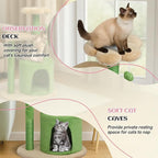 VINGLI Cat Tree for Indoor Cats, 32 inch Small Cat Tower, Cactus Cat Tree Scratching Posts with Jump Platform (Green & Beige)