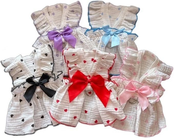 TAPBULL Dog Dresses, Fashionable Pet Dog Clothes with Heart Design, Cute Cat Birthday Dress Outfit (Pink/Red/Blue/Purple/Black 5-Pack), Small