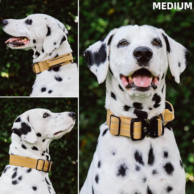 Tuff Pupper Tactical Dog Collar with Handle | Heavy Duty Adjustable Dog Collar | Military Nylon Collar for Medium Dogs | Quick-Release Buckle | Soft Padded Comfort | Training Control (Tan, Medium)