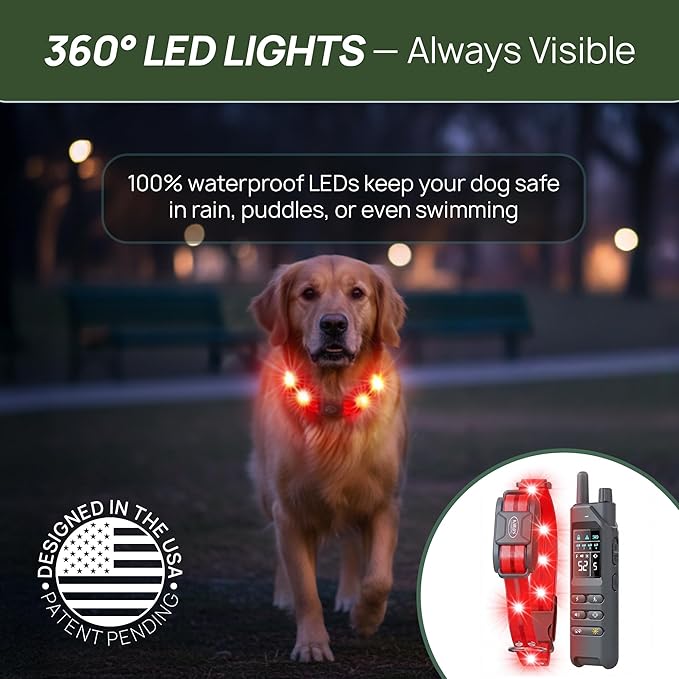 Dog Shock Collar (New Version) with 360° LED Lights – 4200FT Dog Training Collar with Remote, IPX8 Waterproof, Beep/Vibration/Safety Shock Modes, Rechargeable E-Collar for Dogs