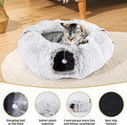 Cat Tunnel Bed with 20 Pcs Interactive Toys, 3-in-1 DIY Collapsible Plush Cat Tube with Washable Mat, Large Indoor Play Tunnel Cave for Kittens and Small Animals