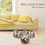 HERCOCCI Rabbit Toys, Bunny Tunnel & Tube, Collapsible 3 Way Rabbit Hideout Tunnel with Chew Toy for Bunny Guinea Pig Ferret Kitten