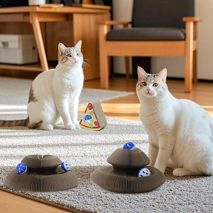 Kitty Kurlz Cat Scratcher Magic Organ Cat Scratching Board with Bell Ball,Foldable Accordion Kitty Curls Cat Scratcher,Kitty kurlz Cat Toy for Indoor Cats,Beige
