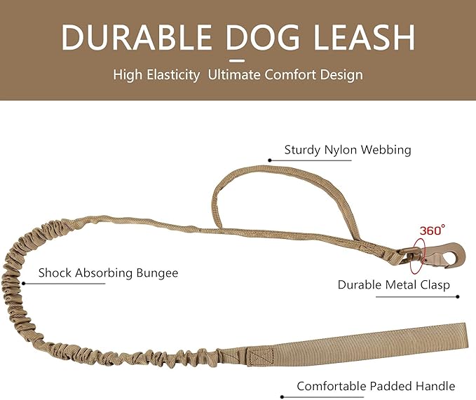DAGANXI Tactical Dog Collar Leash Set, Adjustable Military Training Nylon Dog Collar with Controll Handle and Heavy Metal Buckle for Medium and Large Dogs，with Patches and Airtags Case (XL, Brown-SET)
