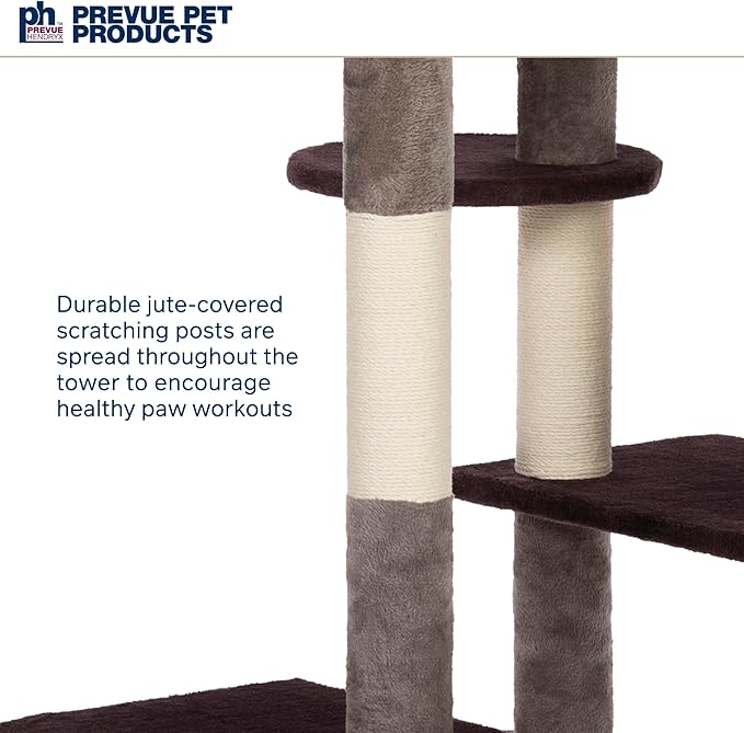 Prevue Pet Products Cat Tree Extra Tall 60in Multilevel Durable Cat Scratching Post & Jumping Platform Space Saving Cat Condo Pet Play House and Hideaway for Indoor Cats, Purple
