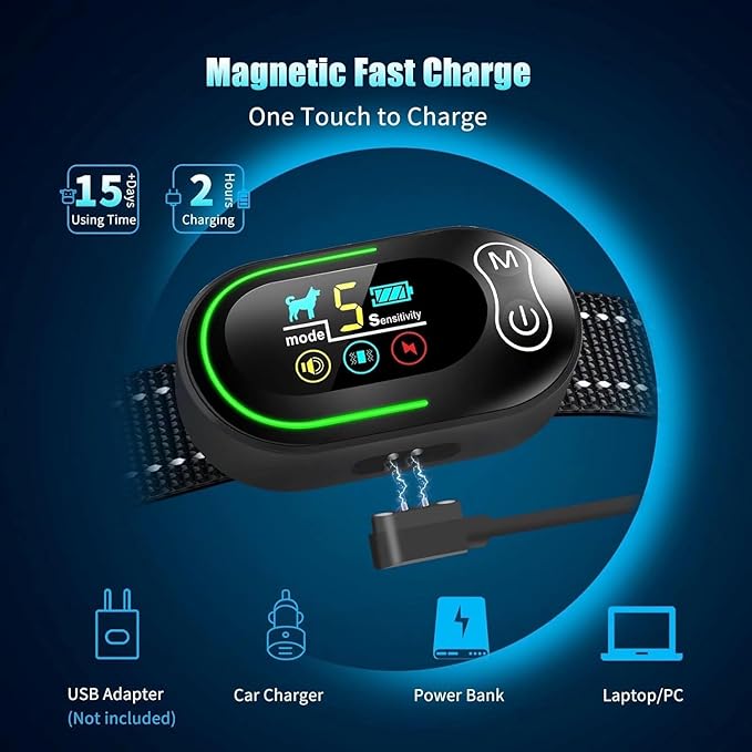 Dog Bark Collar - Rechargeable Smart Barking Collar, Anti Bark Training Collar with Adjustable Sensitivity Beep Vibration Shock, Bark Shock Collar for Large Medium Small Dogs (Black)