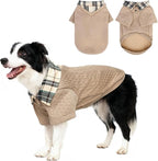 SCENEREAL Dog Sweaters for Small Medium Dogs, Pet Hoodie Sweatshirts Winter Knitted Pullovers with Fashion Shirt Collar, Puppy Clothes Cold Weather Coats, Beige L