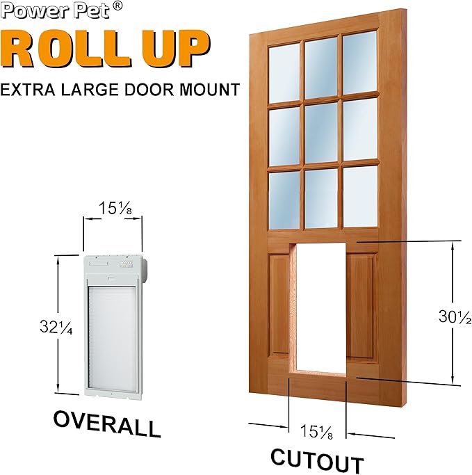 Power Pet Roll Up Automatic Electronic WiFi Pet Door by High Tech Pet - Space-Saving, Pet Operated Dog Door, App Control, Safe, Secure, Air Tight (Door Mount, Extra Large)
