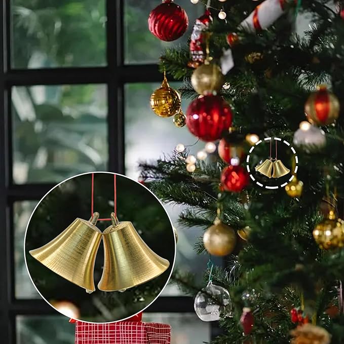 MrMrKura 2 Pieces Vintage Style Brass Hanging Bell Cowbell Door Bell Polished Brass Bells Hanging Rope for DIY Elephant Dog Camel Bells Christmas Bells Garden Christmas Tree Decoration