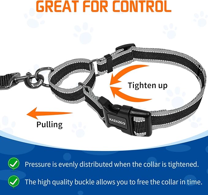 Kazazoo Reflective Martingale Collar for Dogs with Quick Release Buckle Adjustable Soft Durable Dog Collar for Small Medium Large No Pull Training Dog Collars-Black S
