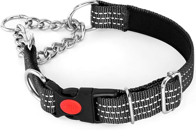 Martingale Collars,Reflective Dog Collar,Side Release Buckle,Adjustable Chain Training Pet Collars (Black, S,Neck 10"-15")