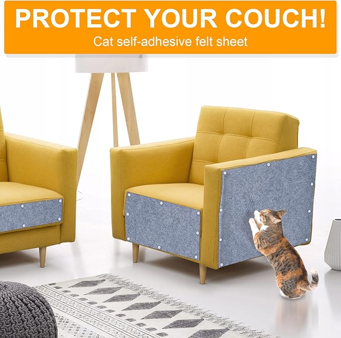 Large Cat Scratching Mat, 118"x15.8" Self-Adhesive Scratch Furniture Protector, Trimmable Wall Climbing Carpet, Couch Protector, Scratching Pad Replacement (Light Gray, 30 Nails)