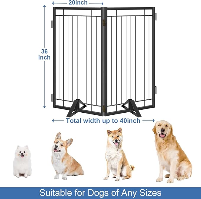 Metal Free Standing Dog Gate with Cat Door for Indoor/Outdoor,40" Extra Wide Foldable Pet Gate,36" Tall Puppy Fence for Large Openings Stairs,Deck,Yard,Doorways(2 Panels,Black)