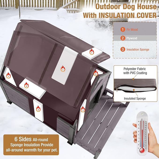 Dog House Outdoor with Insulated Liner, Winter Dog Kennel for Small Mediun Dogs with Anti-Biting Metal Iron Frame, Heated Dog House 100% Insulated