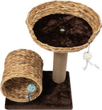 Double-Decker Cat Tree with Cat Tunnel & Perch, Sisal Scratching Post & Toy Balls, Modern Brown 15.7x12.2x19.7inch, Space-Saving Design