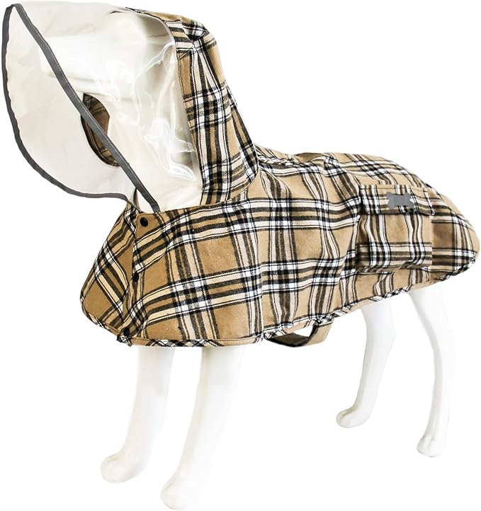 Dog Waterproof Raincoat with Poncho Hoodie, High Reflective Adjustable Yellow Pet Rain Jacket with Leash Hole for Small Medium and Large Dogs (Khaki, Large)