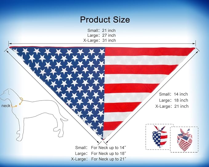 American Flag Dog Bandanas 2PCS-Small,4th of July Pet Scarf,Triangle Dual-Layer Design Patriotic Costume for Memorial Day & Independence Day,Red White & Blue Outfit for Boys and Girls Dogs
