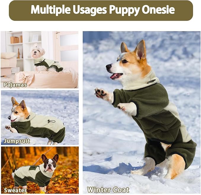 DENTRUN Dog Winter Coat - Polyester Jacket, Pajamas Turtleneck Sweater - Puppy Cold Weather Outfit - Thermal Bodysuit - Soft Jumpsuit