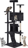 24/7 Shop at Home Court 70 inch Multi-Level Cute Cat Tree Tower with Dangling Ball and Scratching Posts for Indoor Cats Adults, Kitten Supplies, Pet House, Dark Gray
