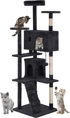 24/7 Shop at Home Court 70 inch Multi-Level Cute Cat Tree Tower with Dangling Ball and Scratching Posts for Indoor Cats Adults, Kitten Supplies, Pet House, Dark Gray