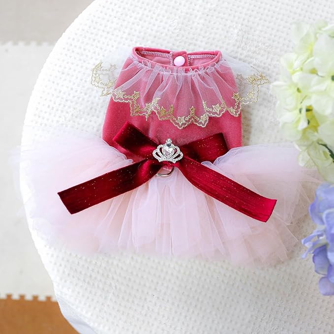 Fashion Sweet Puppy Dog Blingbling Princess Skirt Pet Dog Lace Cake Camisole Tutu Dress D-red XL