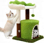 Multi-Level Cat Tree with Sisal Scratching Post, Small Cat Tower with Cozy Condo, Soft Top Perch and Interactive Toy Mouse, Cute Forest Design Cat Furniture for Indoor Cats and Kittens