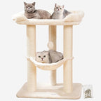 Happi N Pets 28" Cat Tree, Large Bed for Big Cats, Small Cat Tower with Soft Perch for Window Viewing, Stable Cat Tree Tower, Cat Scratching Post with Hammock, Removable Cover-Beige