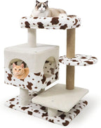 Tangkula 30 Inch Small Cat Tree, Unique Cat Tower with Jute Scratching Post, 2-Door Condo, Padded Top Perch, Jumping Platforms, Cow Print Aesthetic Cat Tree for Indoor Cats