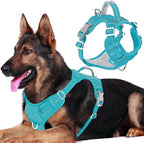 BARKBAY Dog Harness No Pull Oxford with ID Tag Pocket - Heavy Duty, Reflective, Easy Control for Large Dogs(Aqua Oxford,XL)