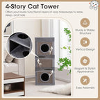 PETSITE 4-Story Cat Tree Condo Barrel Tower, 39 Inches Top High Edge Cat Condo Bed with Removable Cushion, Natural Sisal-Covered Scratching Board Indoor Cat Furniture, Grey