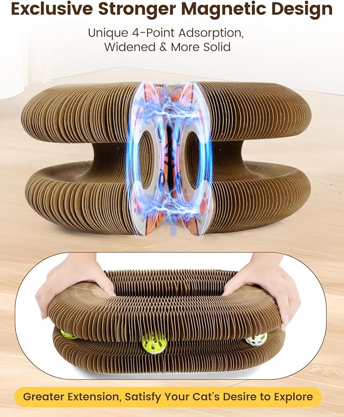 2PCS Upgraded-Magnetic Kitty Kurls Cat Scratcher Toy, Interactive Cardboard Cat Toy for Mental Physical Exercise, Multi-Shape Magic Organ Cat Toy for Indoor Cats Infinite-Flip, Brown/Orange, M