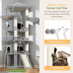 Globlazer Extra Large Heavy Duty Cat Tree, 80in Tall Sturdy Cat Tree Tower for Multiple Indoor Cats Large Adult with Scratching Posts, 2 Spacious Condos with Padding, 2 Soft Perches, S80C, Light Grey