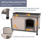 Trixie Natura Classic Dog House - Wooden Outdoor Shelter with Weatherproof Sealer, Hinged Roof & Adjustable Legs for Medium Dogs - Gray - 27 x 41 x 28.5 in