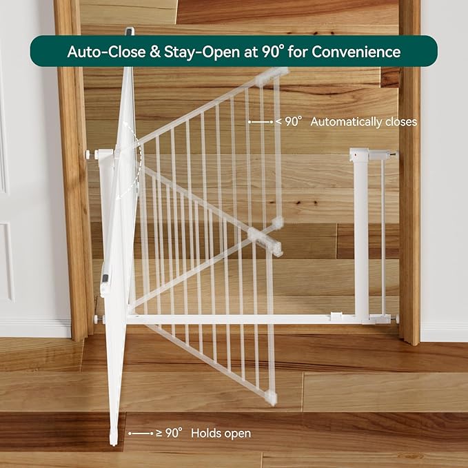 Babelio Baby Gate for Doorways and Stairs, 31-36" Pet Gate with Wide Walk Thru Door and Lock Indicator, No Drill Pressure Mounted Safety Gate with Double Lock and Self-Closing, White