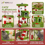 Christmas Cat Tree, Multi-Level Holiday Activity Cat Tree Tower with Scratching Post, Cozy Hammock, Fluffy Play Ball & Cave Condo, Indoor Christmas Decoration for Kitties, Gifts for Cat Owners