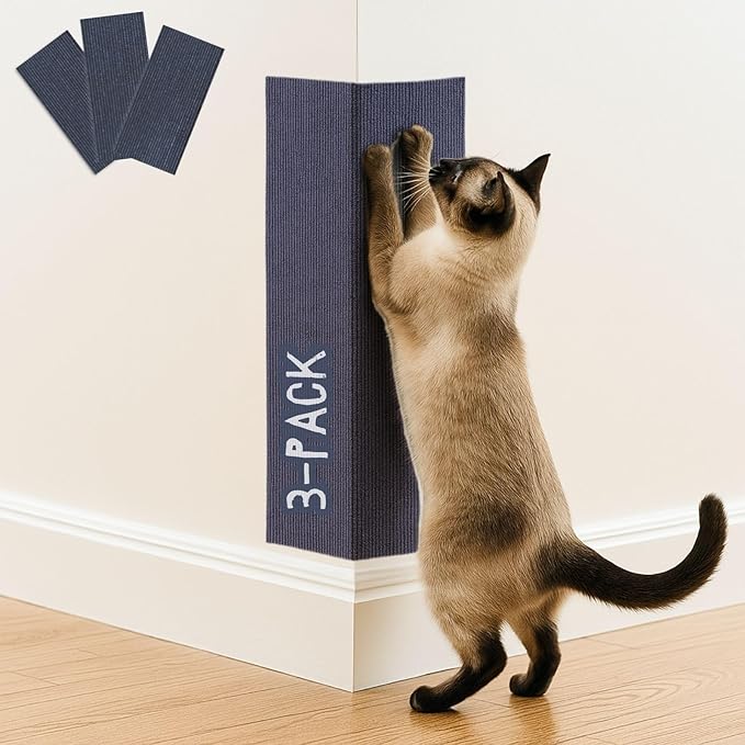 Cat Scratch Mat (3 Pack), 23.6’’ x 11.8’’ Cat Wall Corner Scratcher, Versatile Self-Adhesive Replacement Easy Use for Cat Trees Wall Furniture, Scratching Posts, and Couch Protection (Blue)