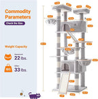 Allewie 81 Inches Tall Cat Tree/Multi-Level Large Climbing Tree House and Towers for Big Feline/Condo and Hammock/Scratching Post/Wide Base/Grey