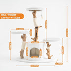 Petest Cat Tree 38 Inch Real Wood Cat Tower with Natural Branches, Cat Condo for Indoor Cats, Modern Cat Furniture with Sisal Scratching Post, Perches & Hanging Toy