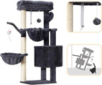 Heybly Cat Tree, 39.4 Inches Tower Condo with Scratching Post, Cat Tower for Indoor Cats, Fully Wrapped Sisal Pole, Soft Platform, 2 Baskets and Dangling Toy, Smoky Gray HCT006SG