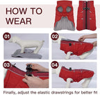 Medium Dog Coat - Warm Zip Up Snowsuit Dog Harness Vest, Reflective Water-Resistant Dog Jacket for Medium Dogs - Red