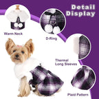 Dog Sweater with Leash Set Plaid Fleece Dog Clothes for Small Dogs Girl Boy Winter Pet Dress Cold Weather Coat Fall Sweater for Chihuahua Yorkie Cat Puppy Costumes (Purple, Medium)