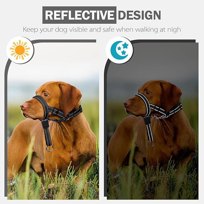 Weesiber No-Pull Dog Head Halter - Adjustable Dog Muzzle Leash, Padded Head Collar for Dogs to Prevent Heavy Pulling On The Leash(Black,M)