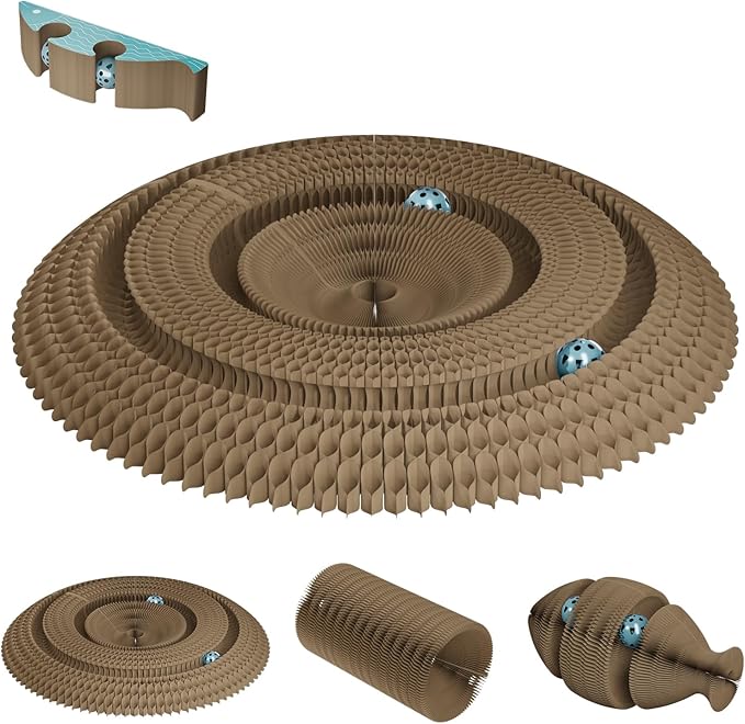Kitty kurlz Magic Organ Cat Scratching Board with 2 Bell Ball,Foldable Accordion Kitty Curls Cat Scratcher,Corrugated Cardboard Scratching Pad,Blue Big Fish