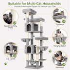 Globlazer 82 Inch Cat Tree for Large Cats, Multi-Level Tall Cat Tower for 4+ Cats with 2 Condos & 3 Perches, Stable No-Wobble Large Base, Space-Saving Corner Furniture, F82B, Light Gray